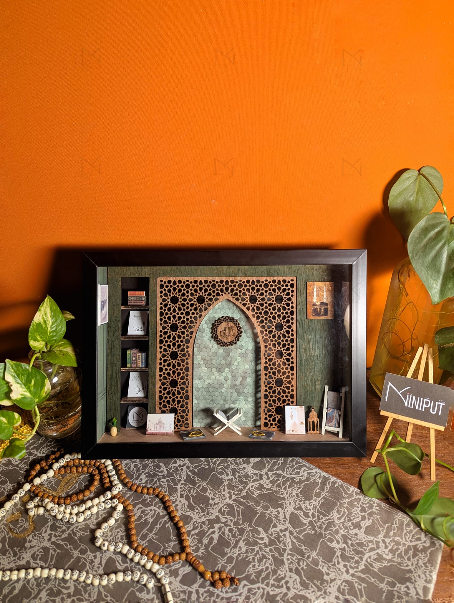 islamic prayer room shadow box olive green